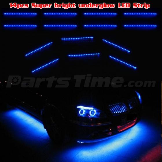 Blue LED Underbody Underglow Under Car Neon Light Kit w 18 Tubes Strip