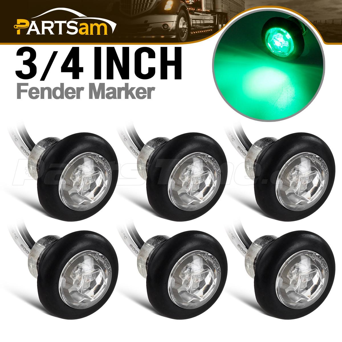 6x 3/4" Single Led Bullet Light Side Marker Green Truck Clearance Clear
